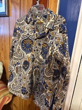 Alan Flusser Navy and Gold Paisley Button-Up